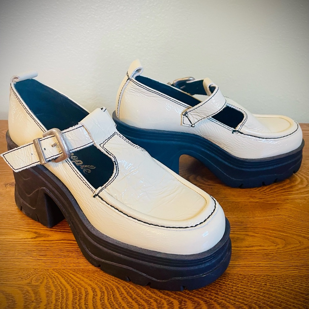 Free People Mayla Mary Jane - Cream Patent Leather Platform Loafers